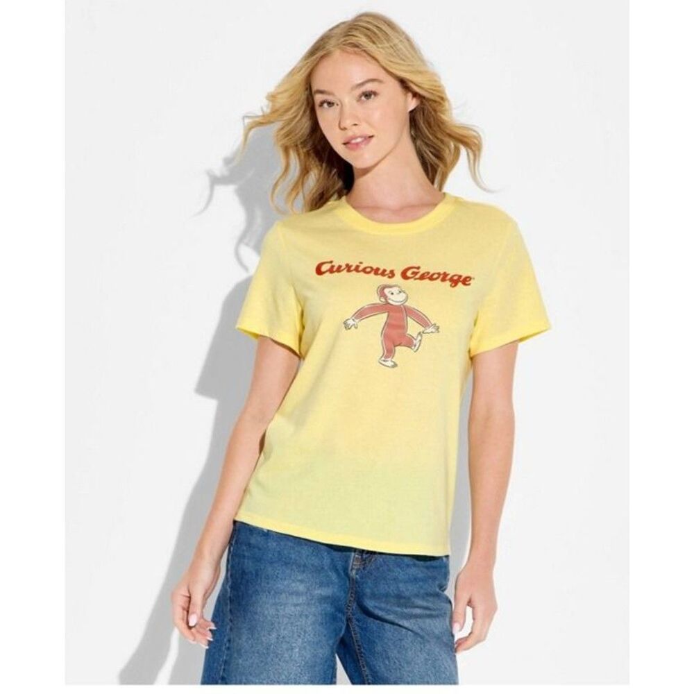 Women's Curious George Short Sleeve Graphic T-Shirt Pale Yellow XS